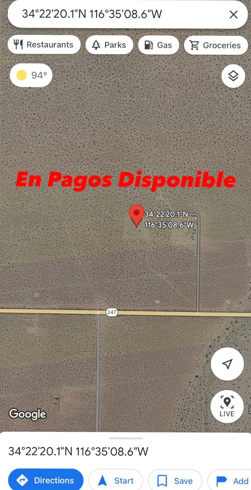 0.08 Johnson Valley 2.50 ACRES SOLO $810 AL MES