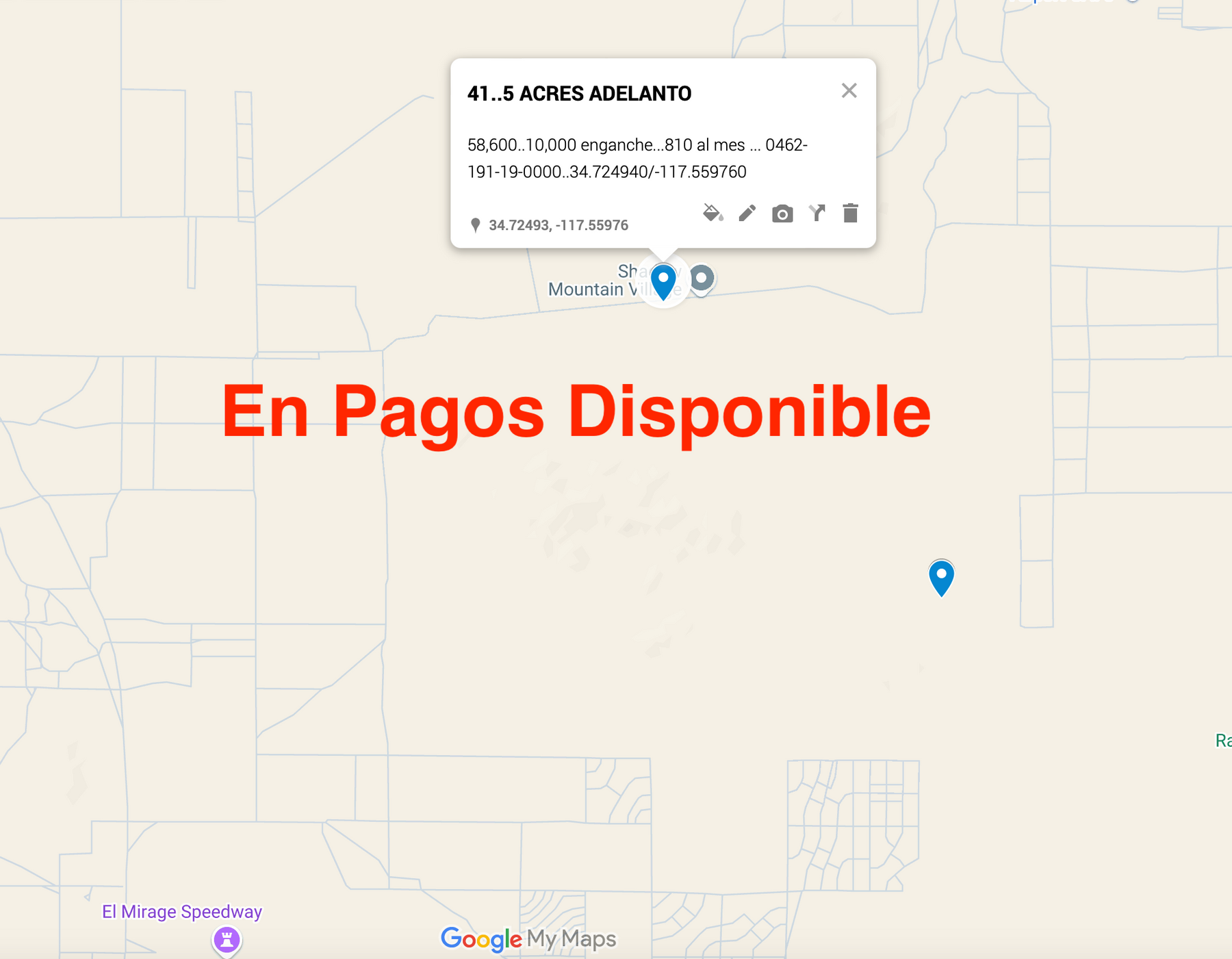 0.41 5 ACRES EN ADELANTO SOLO $810 AL MES EN SHADOW MOUNTAIN RD