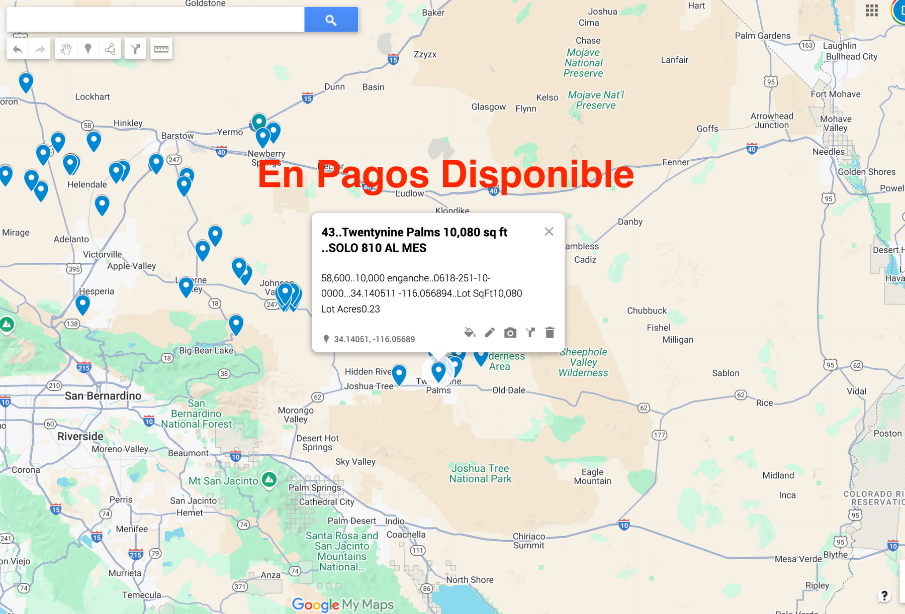 0.43 Twentynine Palms 10,080 pies cuadrados SOLO $810 AL MES