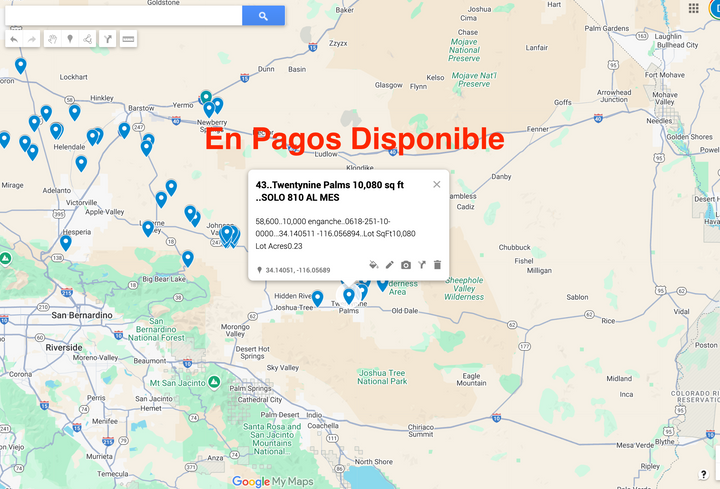 0.43 Twentynine Palms 10,080 pies cuadrados SOLO $810 AL MES
