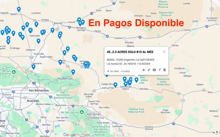 0.45 Twentynine Palms 2.5 acres SOLO $810 AL MES
