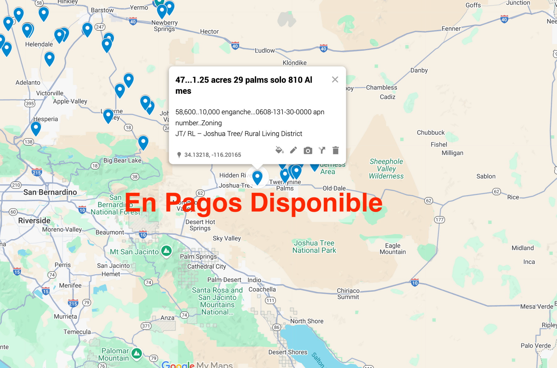 0.47 Twentynine Palms 1.25 acres SÓLO $810 AL MES