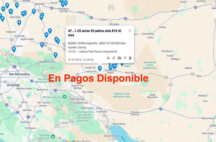 0.47 Twentynine Palms 1.25 acres SÓLO $810 AL MES