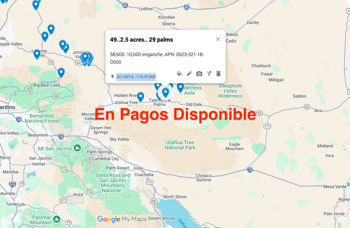 0.49 Twentynine Palms 2.5 acres SÓLO $810 AL MES