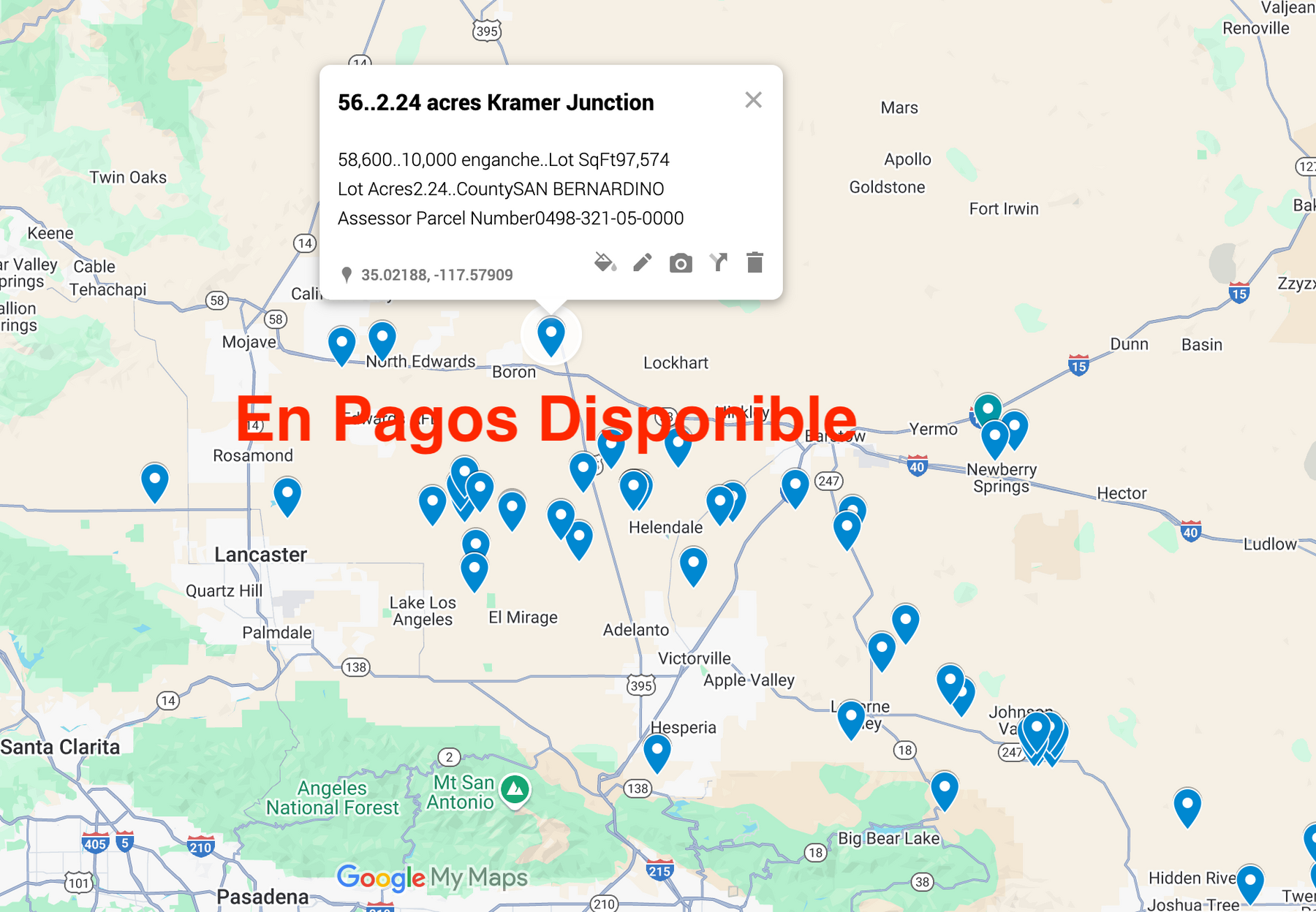 0.56 Kramer Junction 2.24 acres SÓLO 810 AL MES