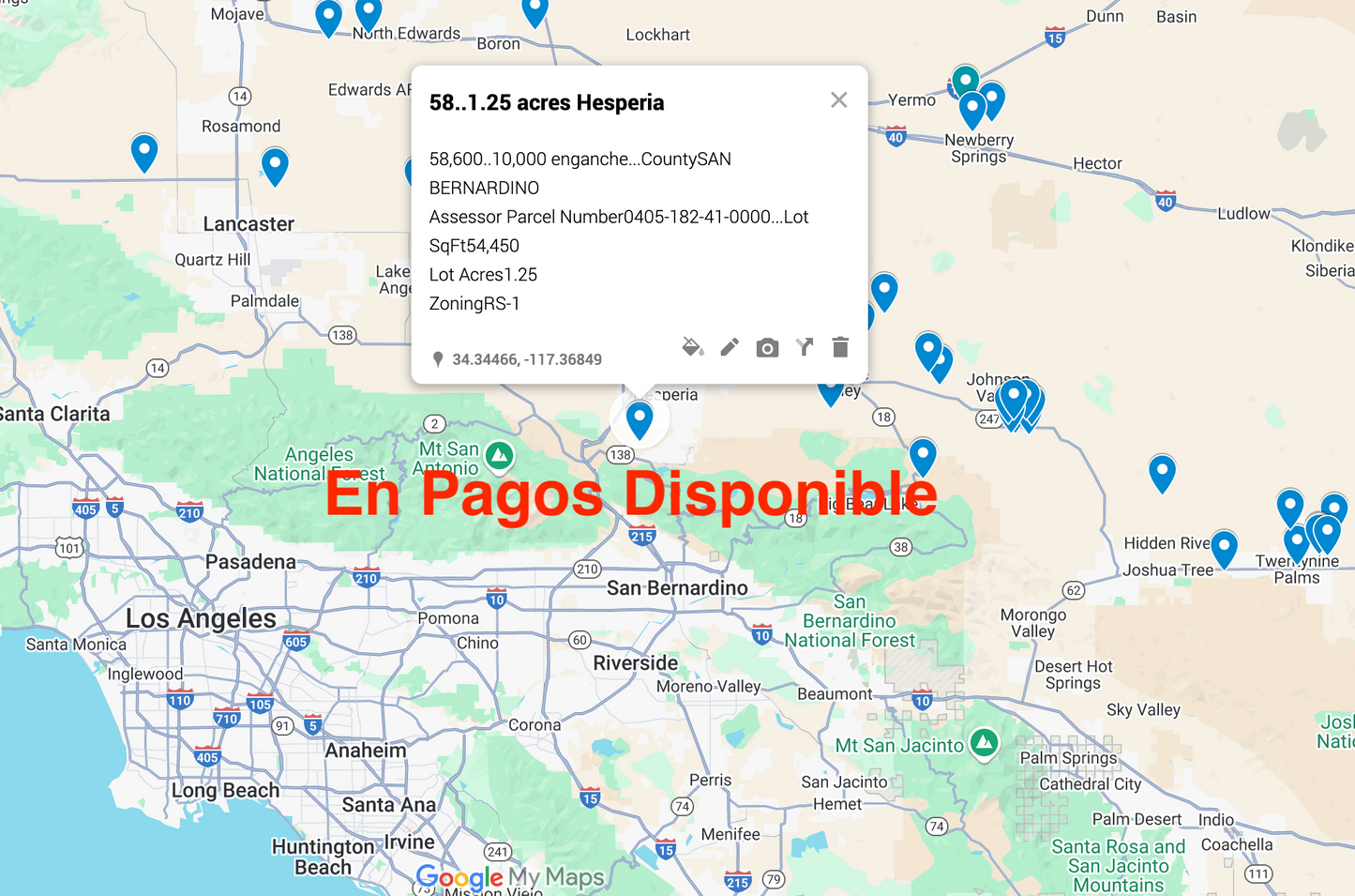 0.58 Hesperia 1.25 acres SOLO 810 AL MES