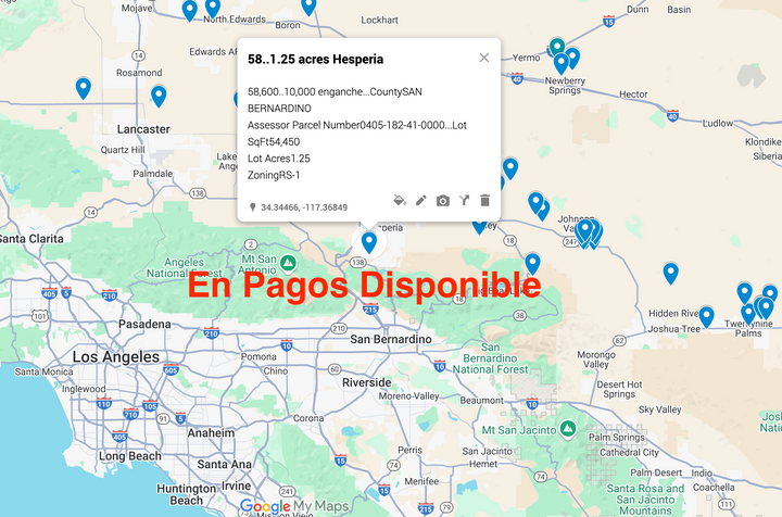 0.58 Hesperia 1.25 acres SÓLO $810 AL MES