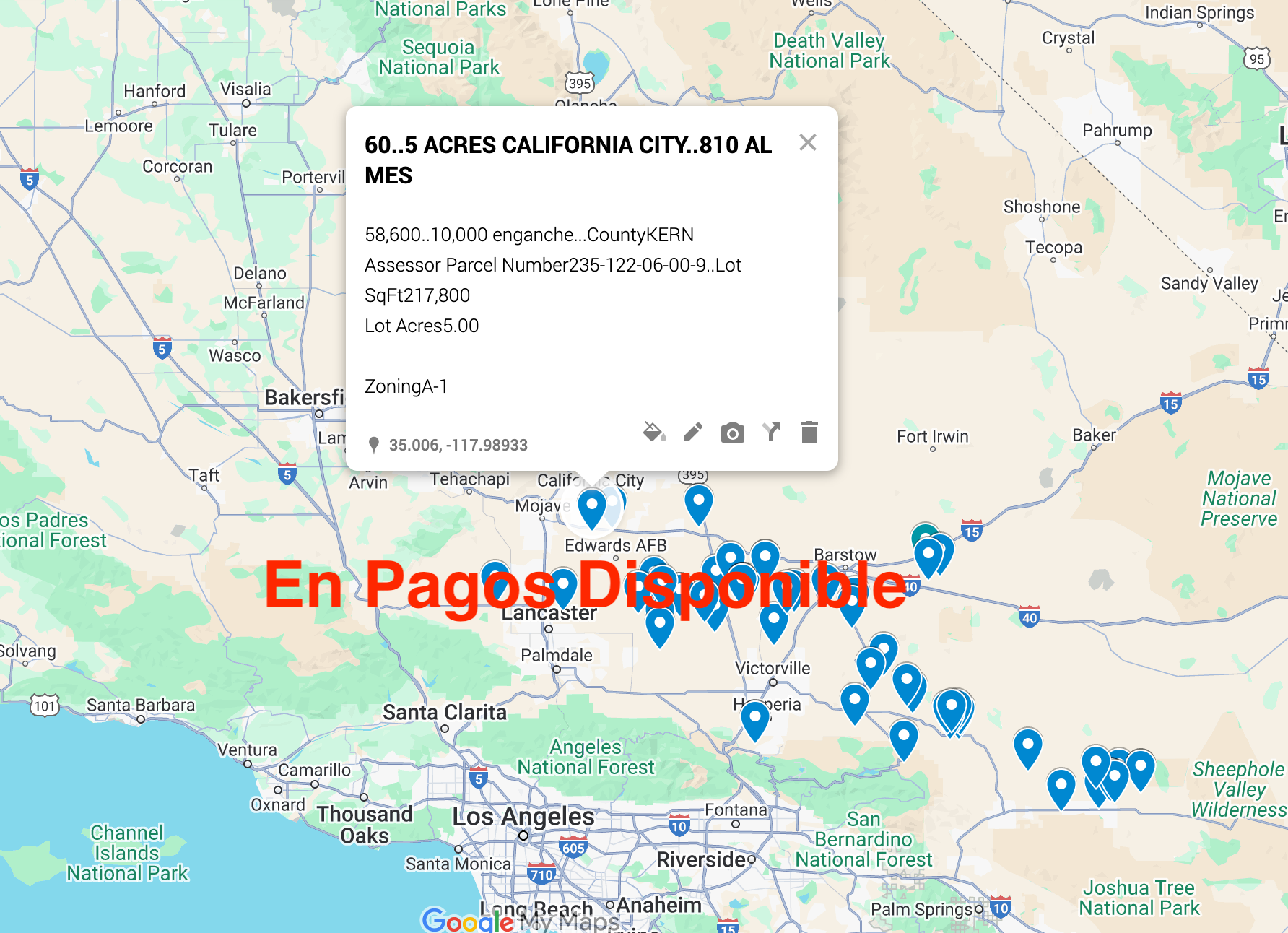 0.60 California City 5 acres SÓLO 810 AL MES