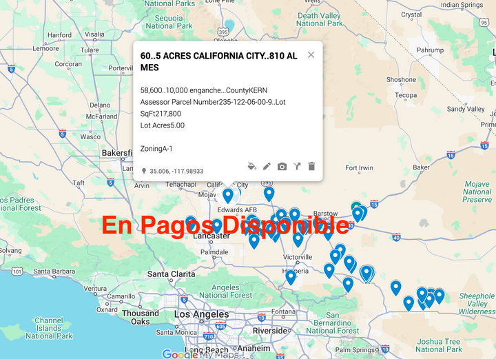 0.60 California City 5 acres SÓLO 810 AL MES