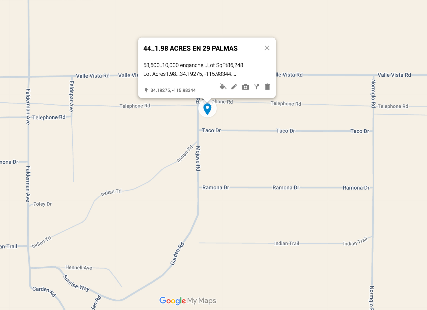 0.44 Twentynine Palms 1.98 acres SOLO $810 AL MES