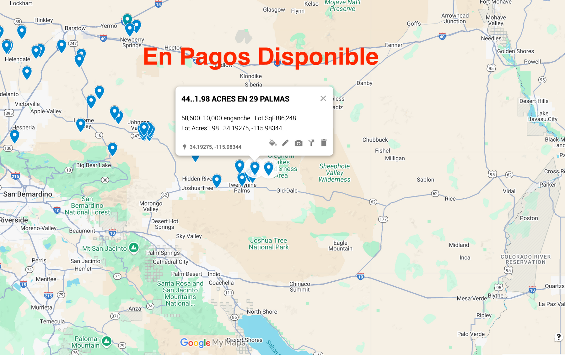0.44 Twentynine Palms 1.98 acres SOLO $810 AL MES