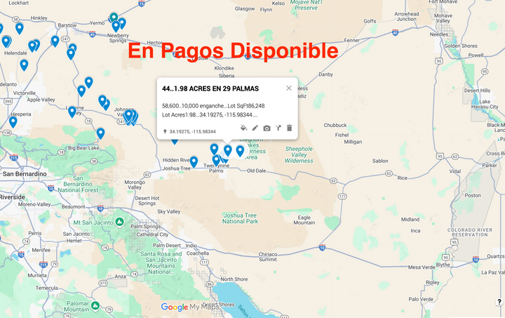 0.44 Twentynine Palms 1.98 acres SOLO $810 AL MES
