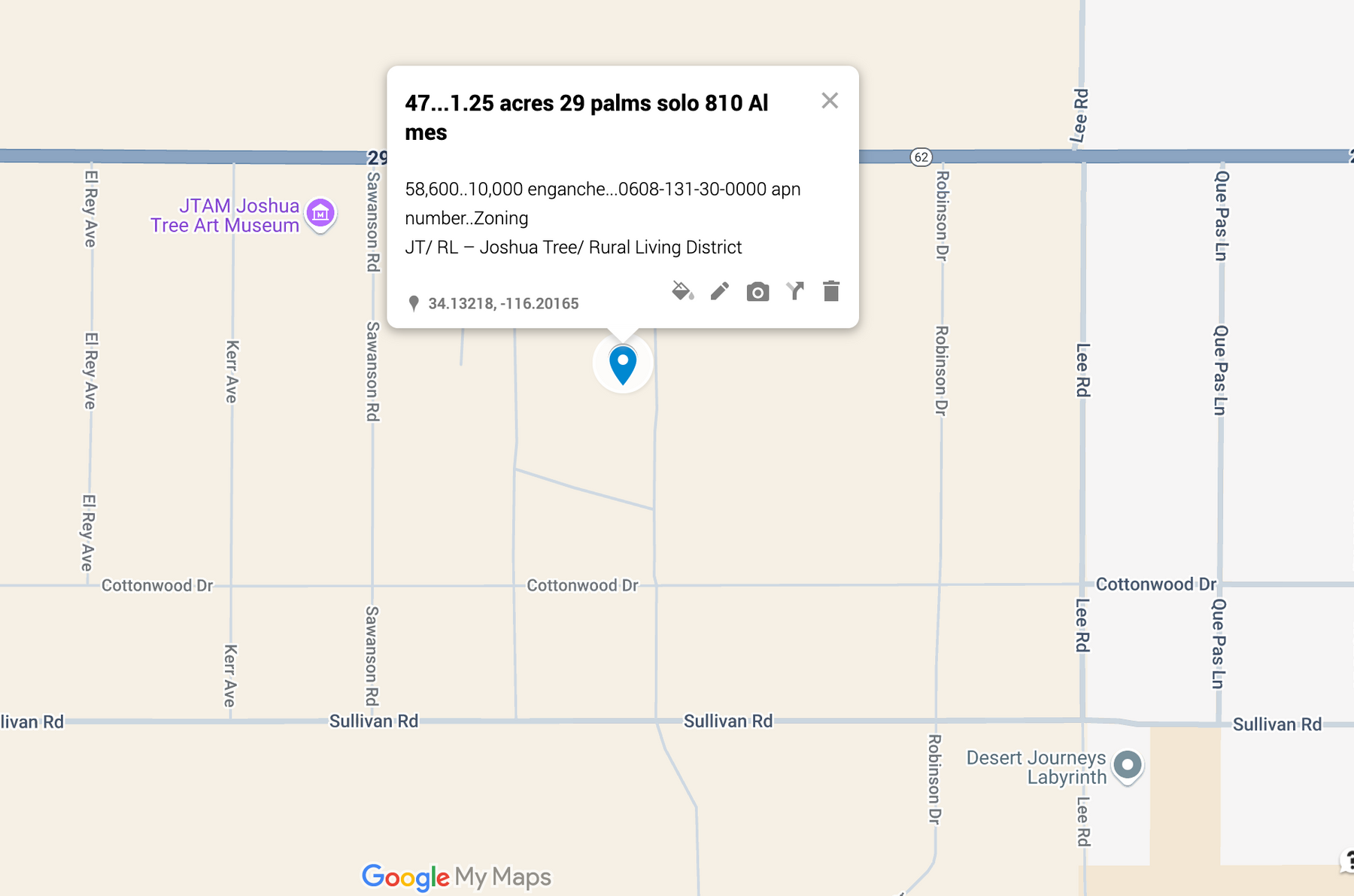 0.47 Twentynine Palms 1.25 acres SÓLO $810 AL MES