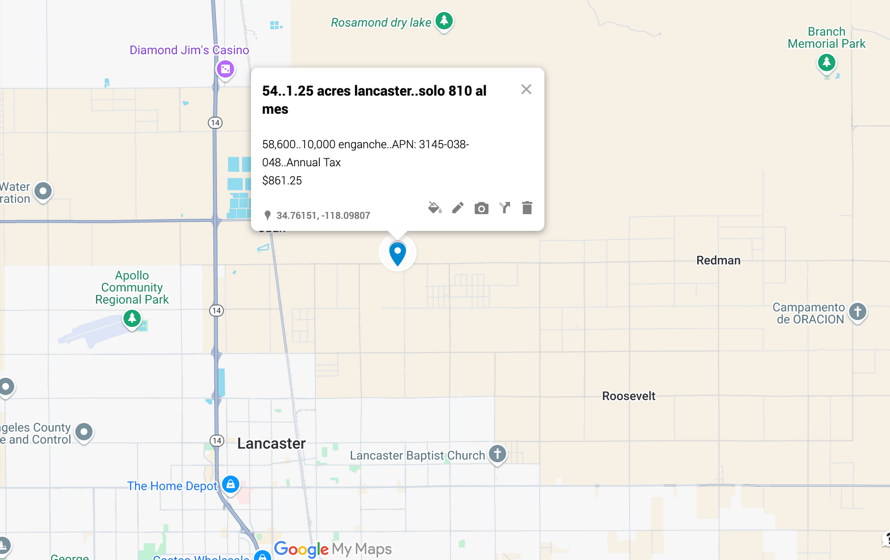0.54 Lancaster 1.25 acres SÓLO $810 AL MES