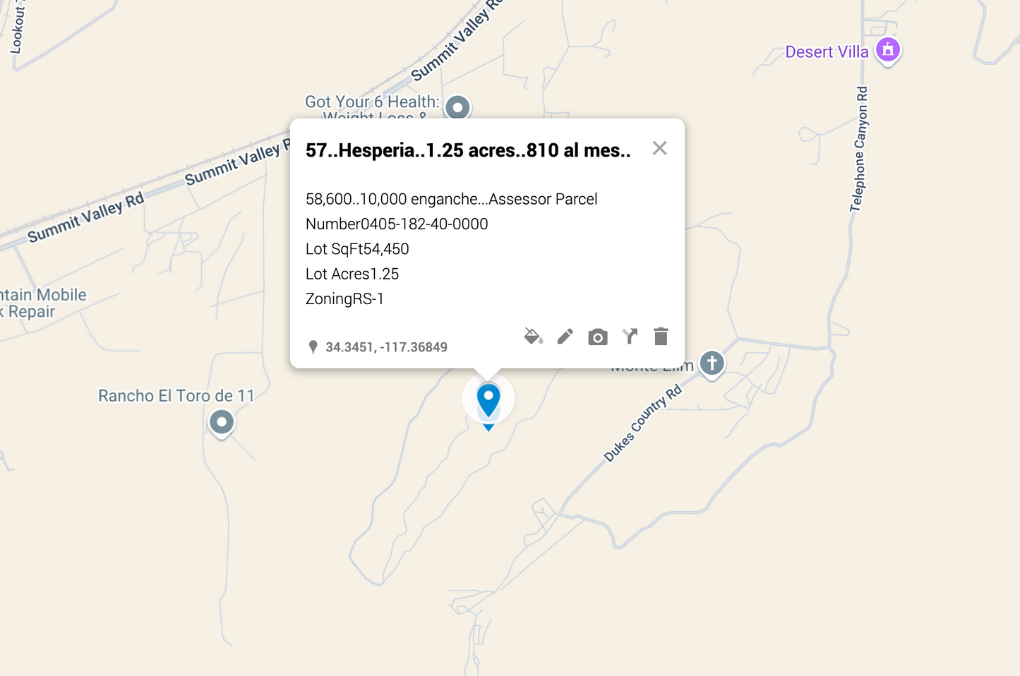 0.57 Hesperia 1.25 acres SOLO 810 AL MES