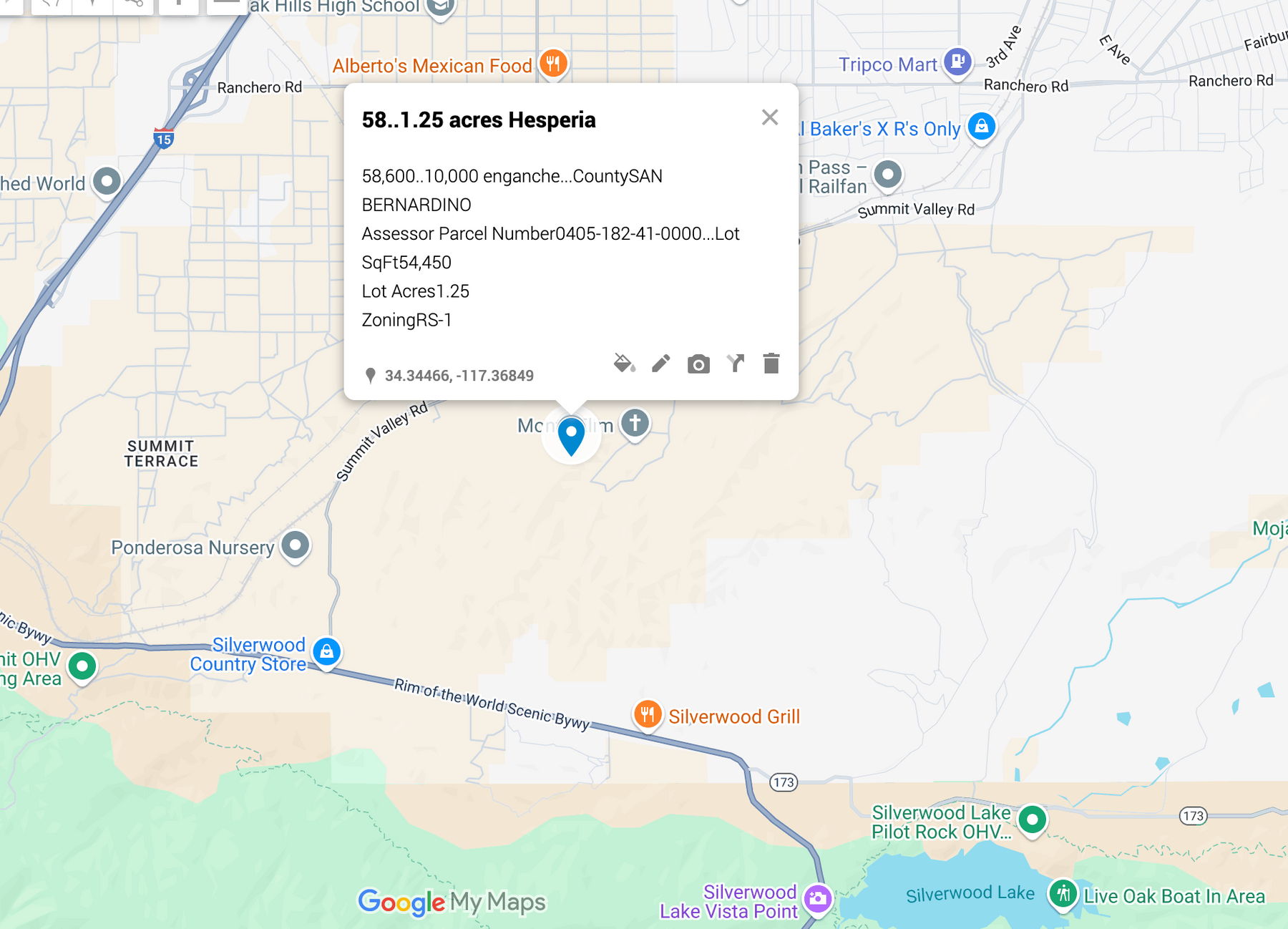 0.58 Hesperia 1.25 acres SÓLO $810 AL MES