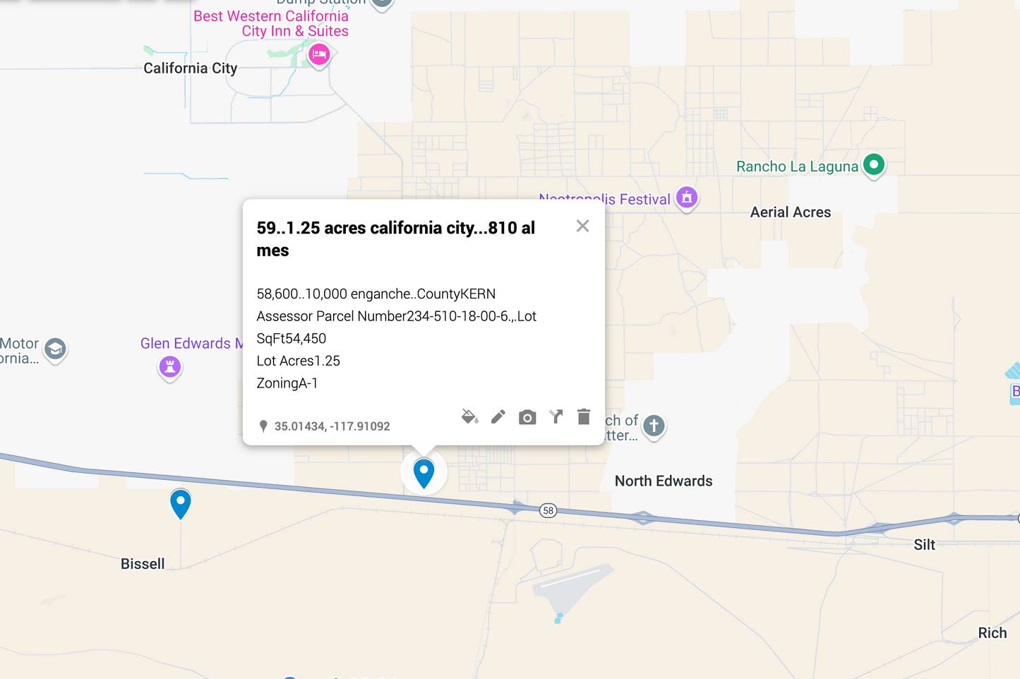0.59 California City 1.25 acres SOLO 810 AL MES